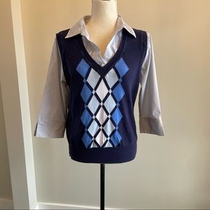 Brian & Em petite Sweater Vest Collared 3/4 Sleeve